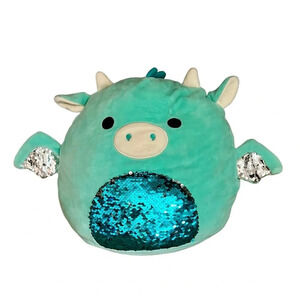 Squishmallow Teal Dragon Plush Sequin Belly Wings Soft Stuffed Animal Toy